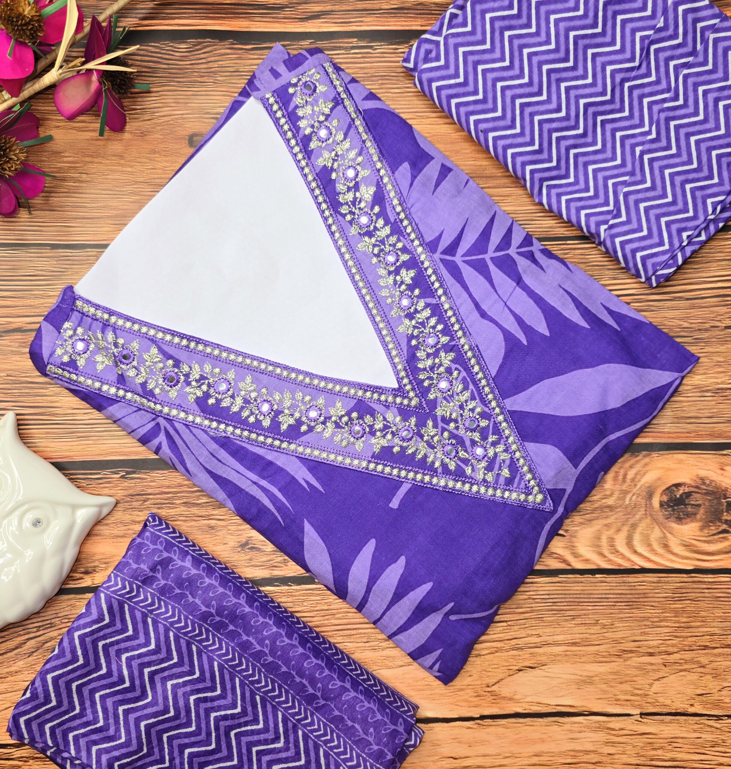 Pure Purple Jaipur Cotton Suit Set - Image 3