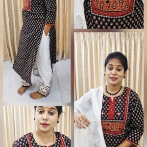 Elegant black cotton suit with kota dupatta