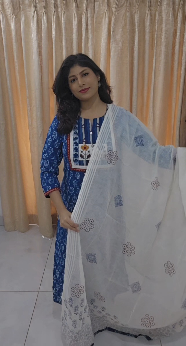 Indigo Blue Cotton Salwar Kameez Set - Image 5
