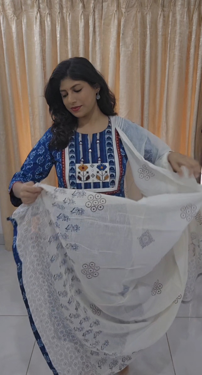 Indigo Blue Cotton Salwar Kameez Set - Image 7
