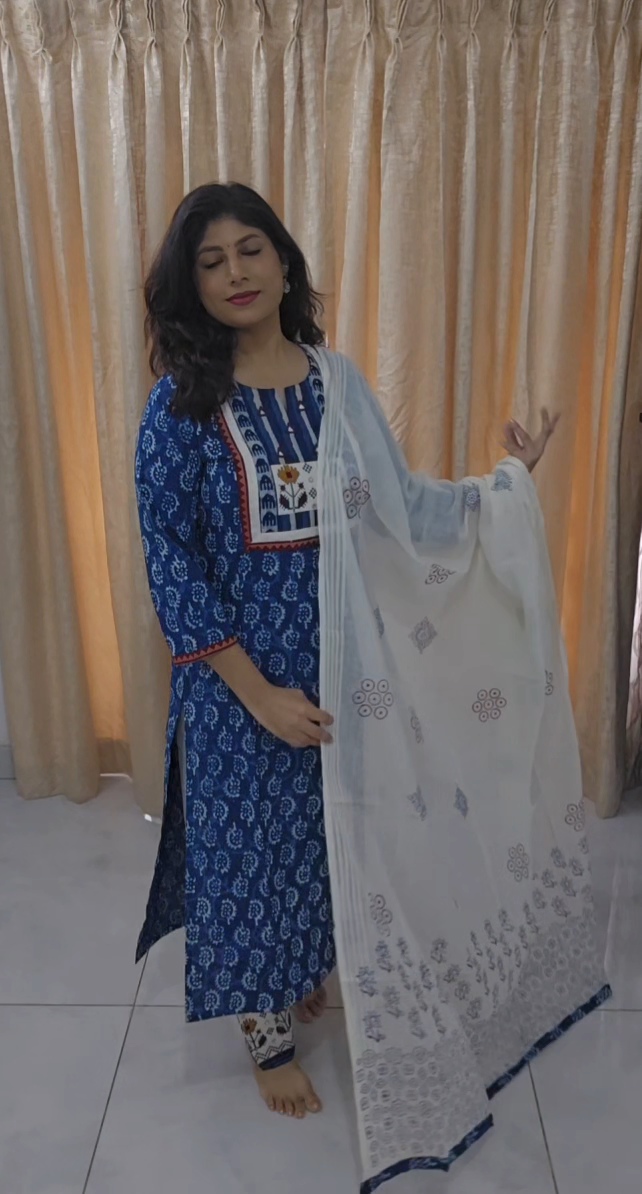 Indigo Blue Cotton Salwar Kameez Set - Image 10