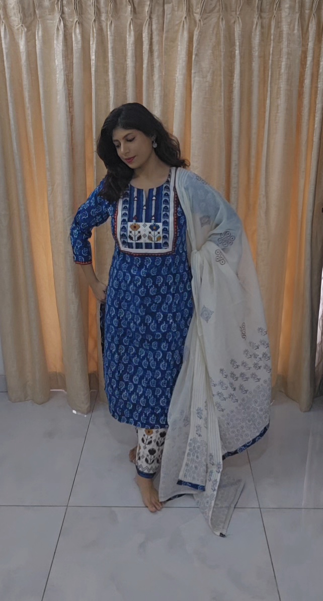 Indigo Blue Cotton Salwar Kameez Set - Image 9