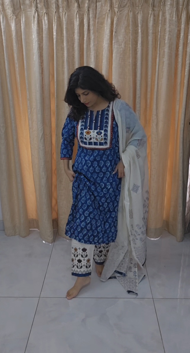Indigo Blue Cotton Salwar Kameez Set - Image 12