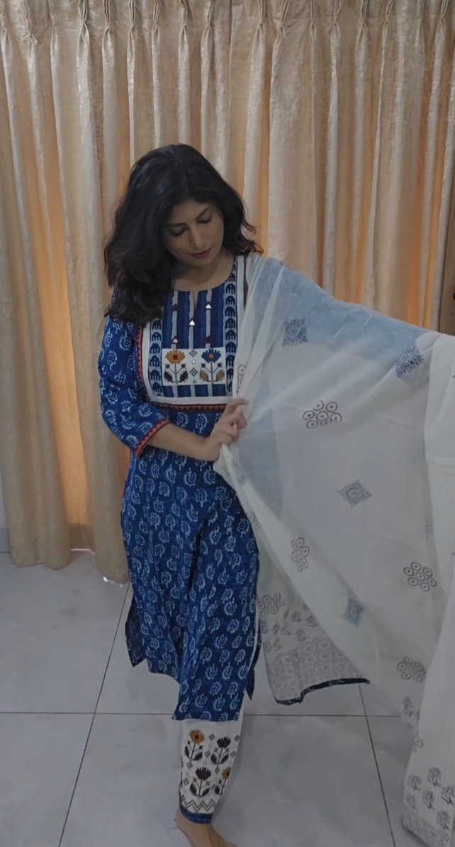 Indigo Blue Cotton Salwar Kameez Set - Image 11