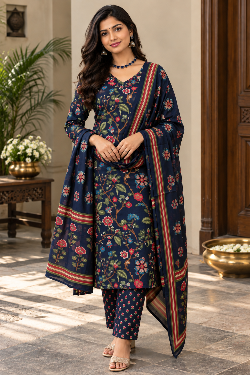 Pure Jaipur Cotton Suit Set with embroidery