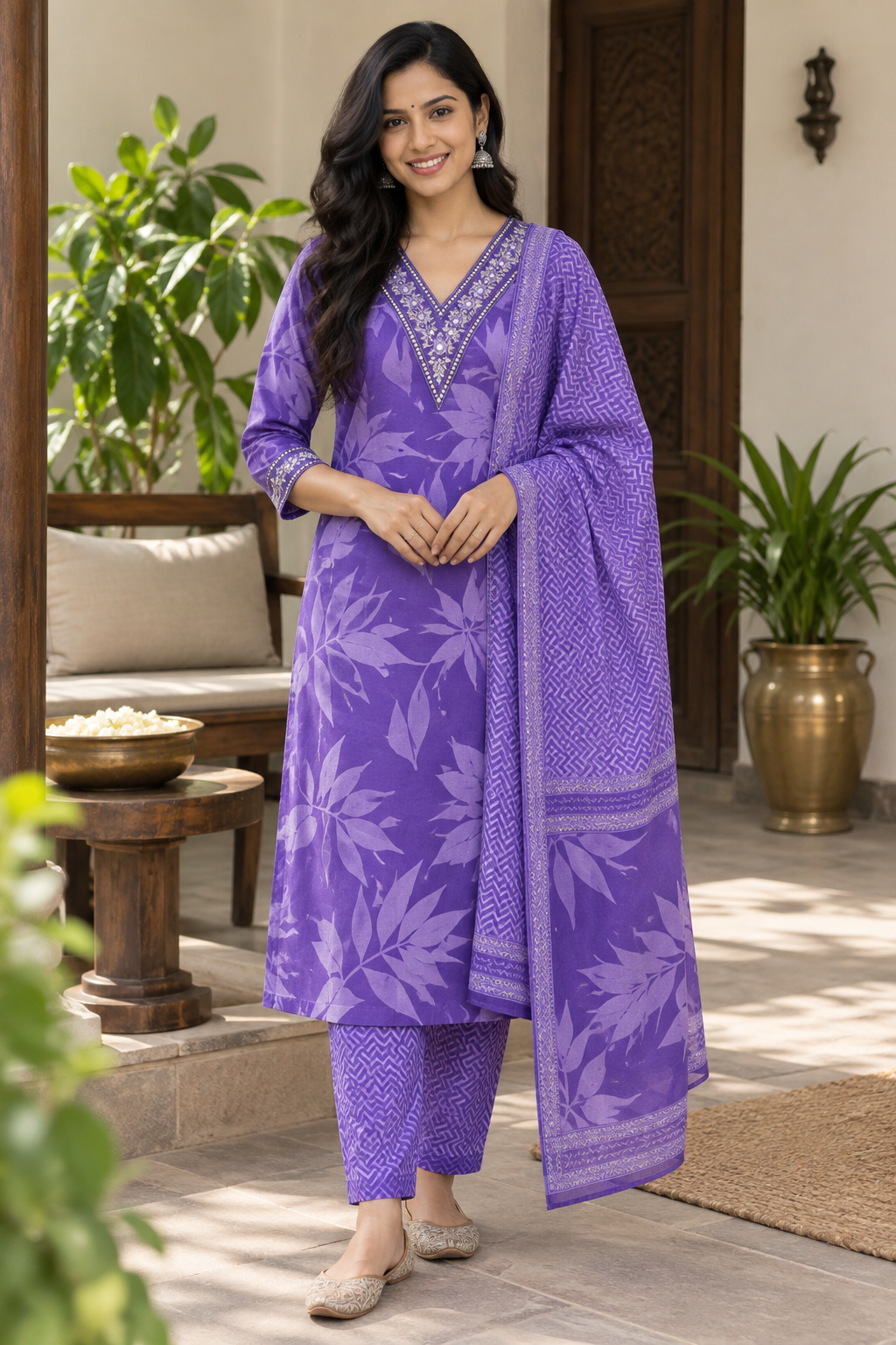 Pure Purple Jaipur Cotton Suit Set