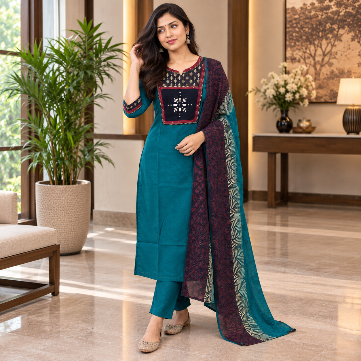 Cotton Embroidered Suit Set