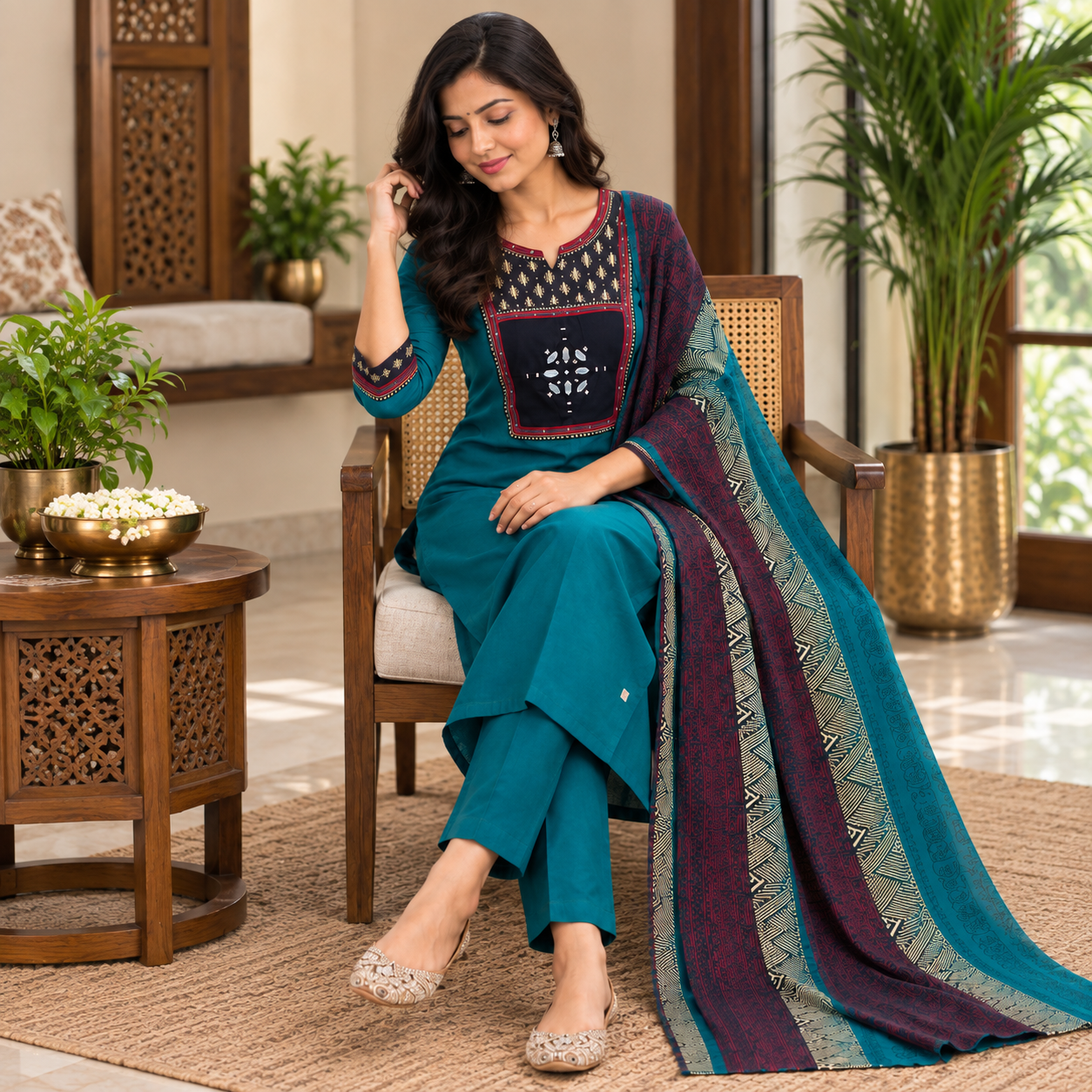 Cotton Embroidered Suit Set - Image 2