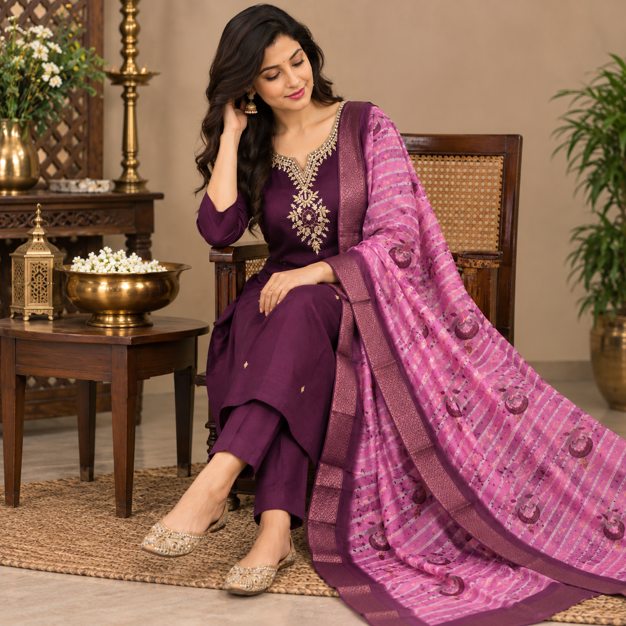 Roman Silk Embroidered Suit Set - Image 2