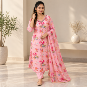 Pastel Floral muslin Silk Suit Set