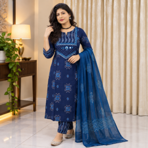 Blue Cotton Salwar Kameez Set