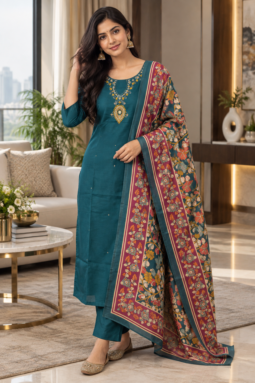 Roman Silk Embroidered Suit Set - Image 3