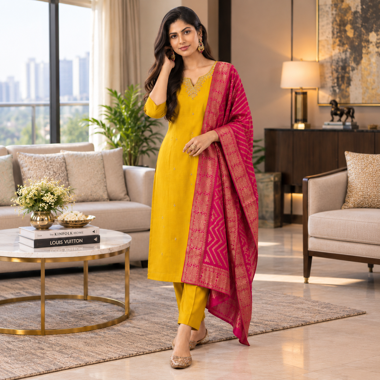Roman Silk Embroidered Suit Set