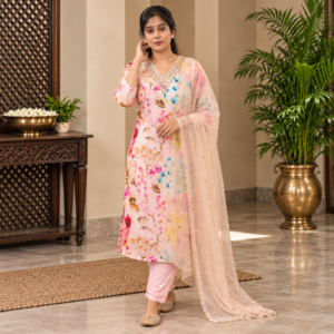 Pastel Floral Organza Silk Suit Set