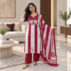 Striped Cotton Salwar Suit Set with Printed Dupatta