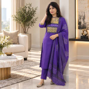 Cotton Suit Set with Kalamkari Dupatta