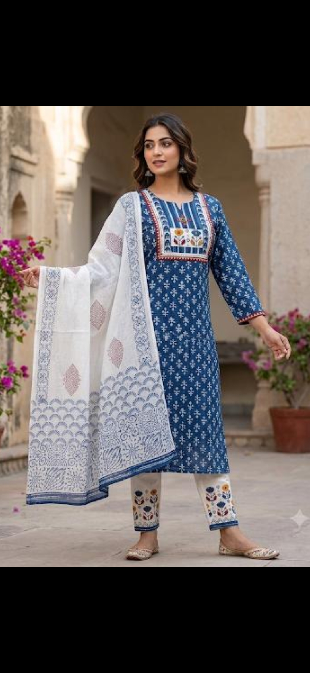 Indigo Blue Cotton Salwar Kameez Set - Image 3