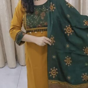 Mustard Cotton Suit Set with Printed Dupatta