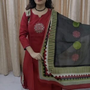 Elegant Red Cotton Salwar Suit Set