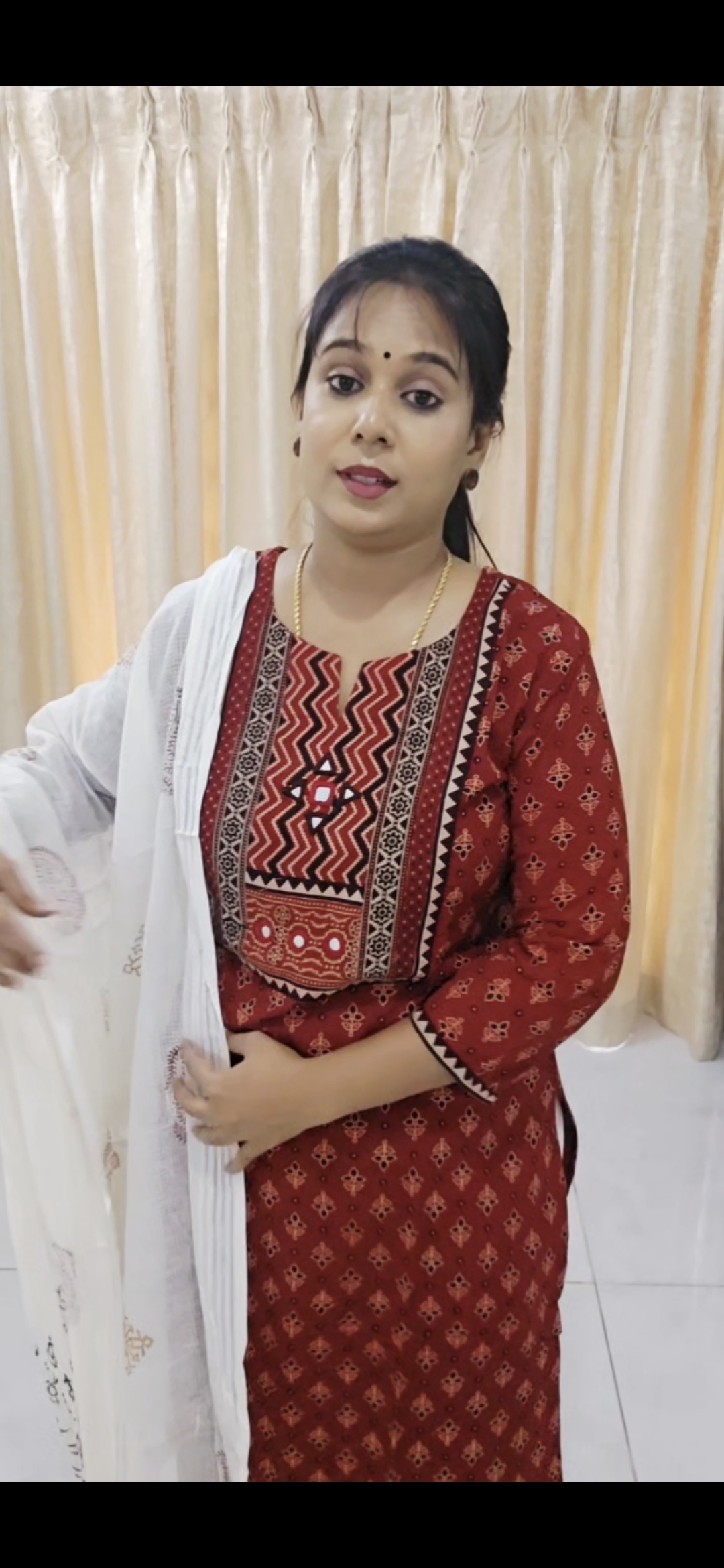 Maroon Cotton Suit Set with Mirror Work - Image 7