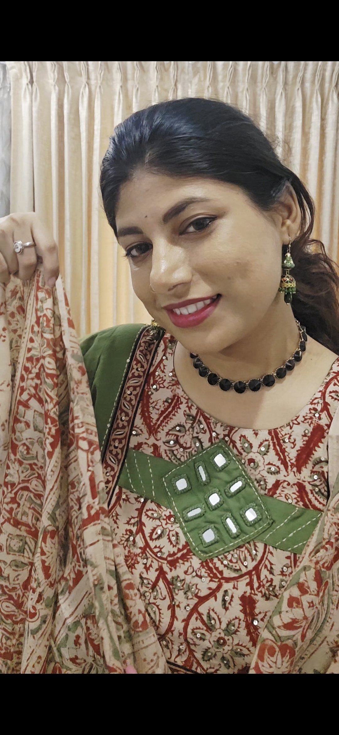 Green Cotton Suit Set with Kalamkari Dupatta - Image 8