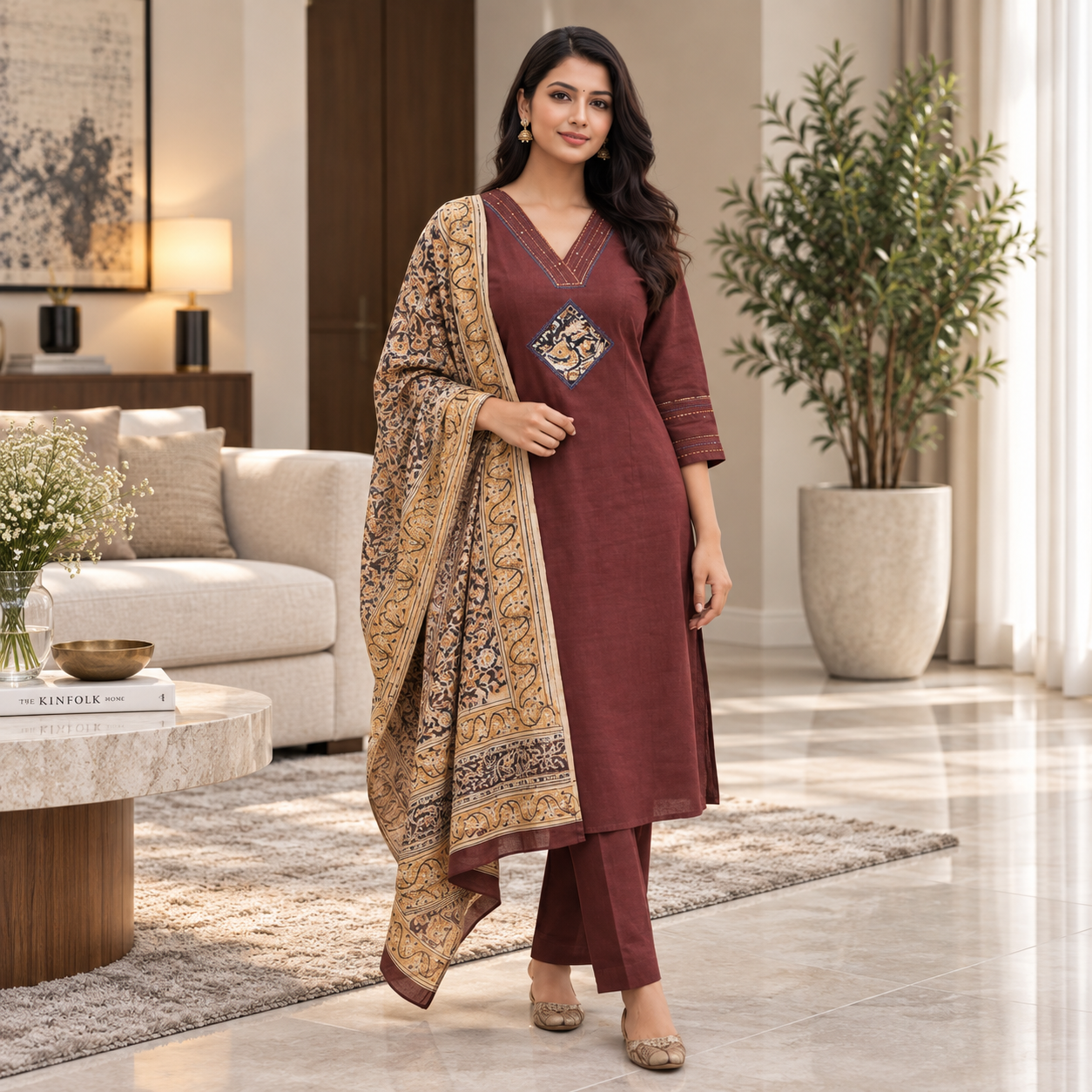 Cotton Suit Set with Kalamkari Dupatta