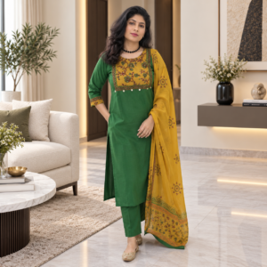 Elegant Green Cotton Salwar Suit Set