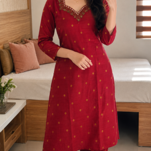 Raw Silk Hand Embroidered Salwar Set