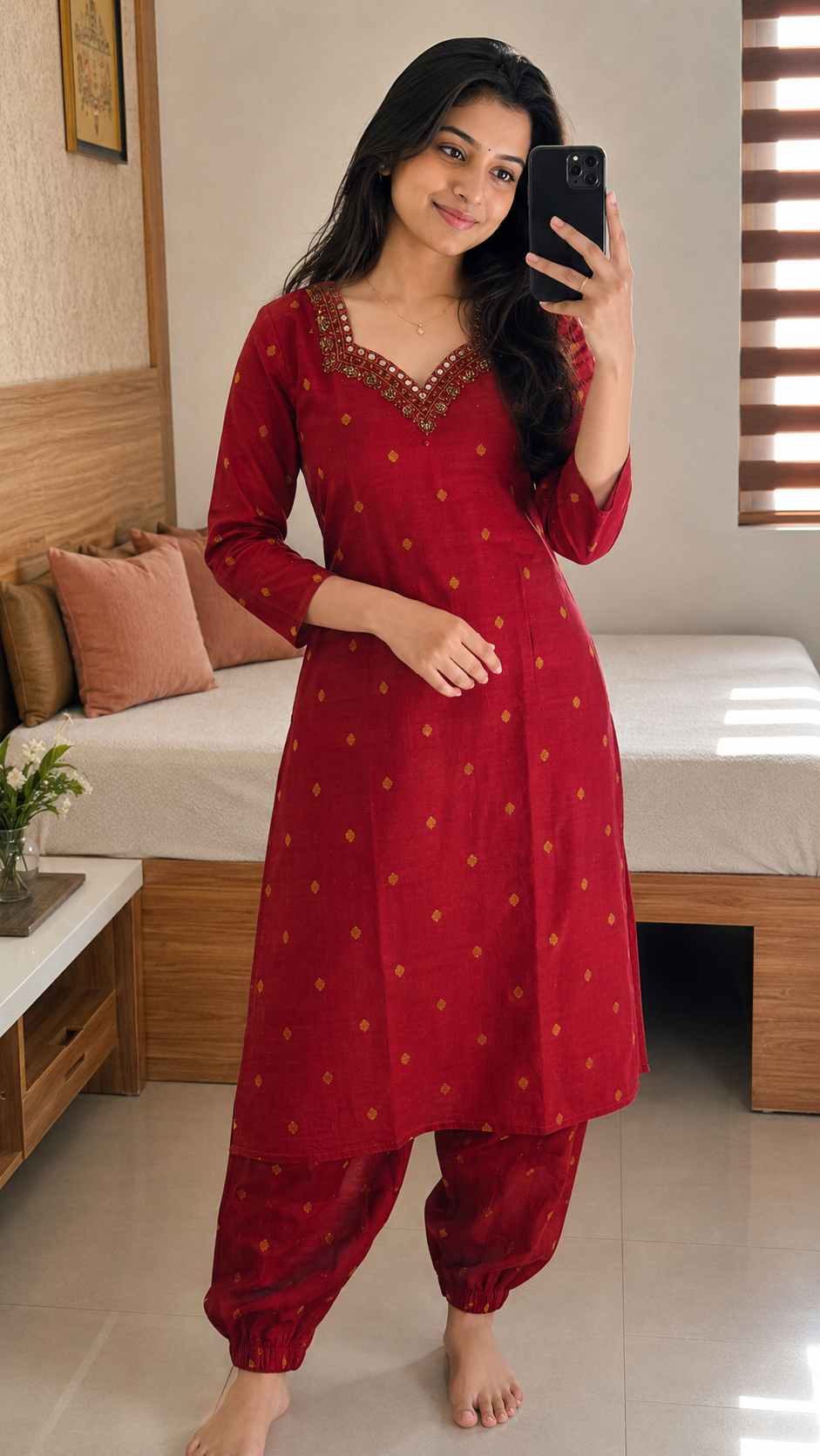 Raw Silk Hand Embroidered Salwar Set