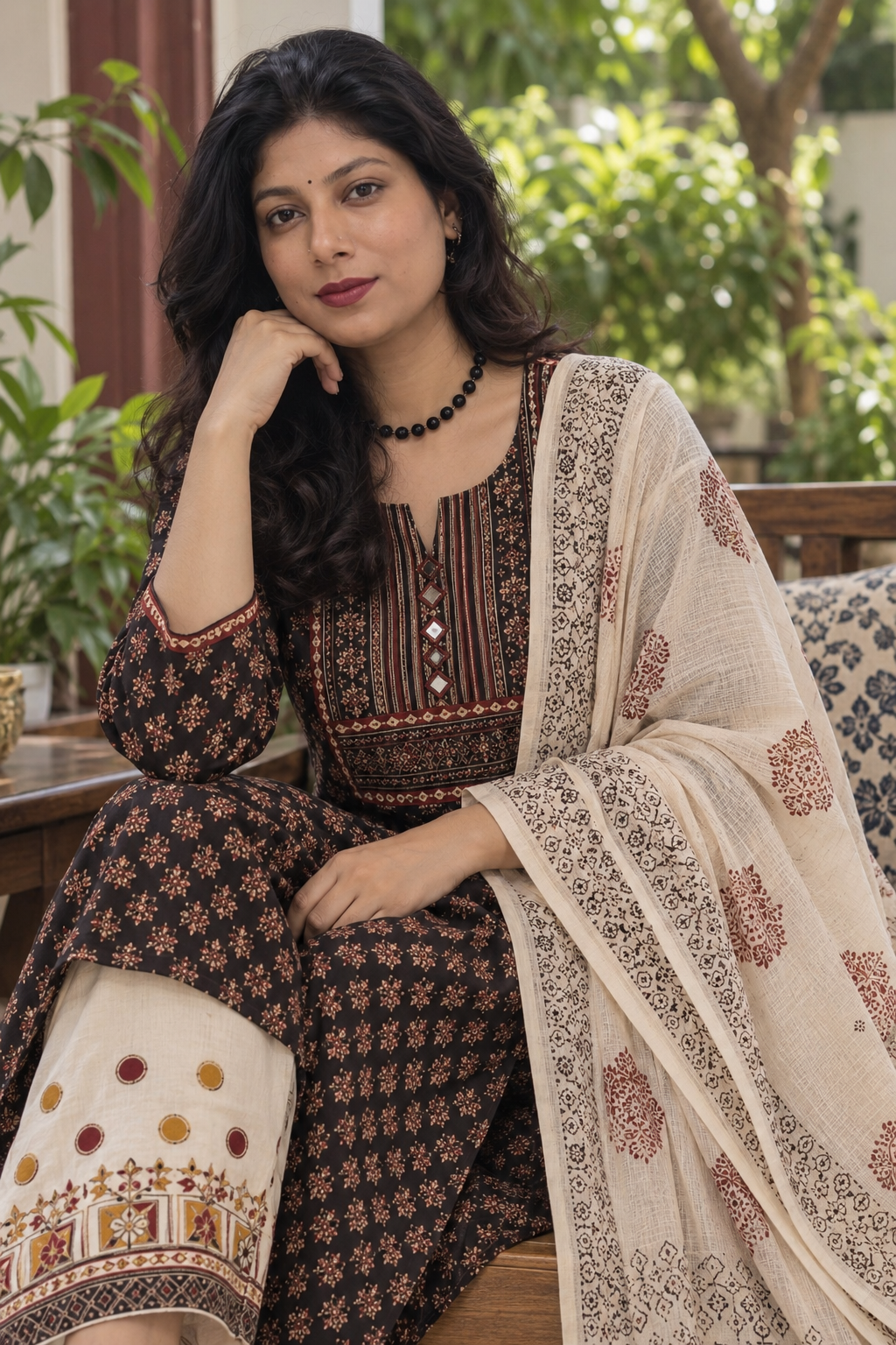 Elegant black cotton suit with kota dupatta - Image 3