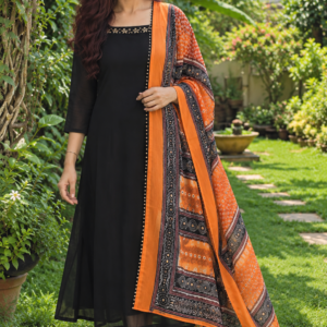 Black Georgette Salwar Kameez Set with Printed Dupatta