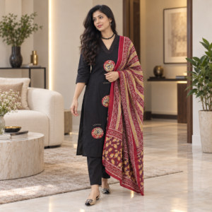 Jaipur Cotton Suit Set with Ajrakh Patch Work