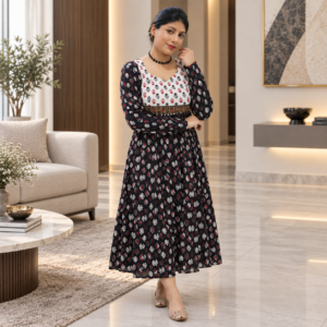 Black Printed Cotton Kurti