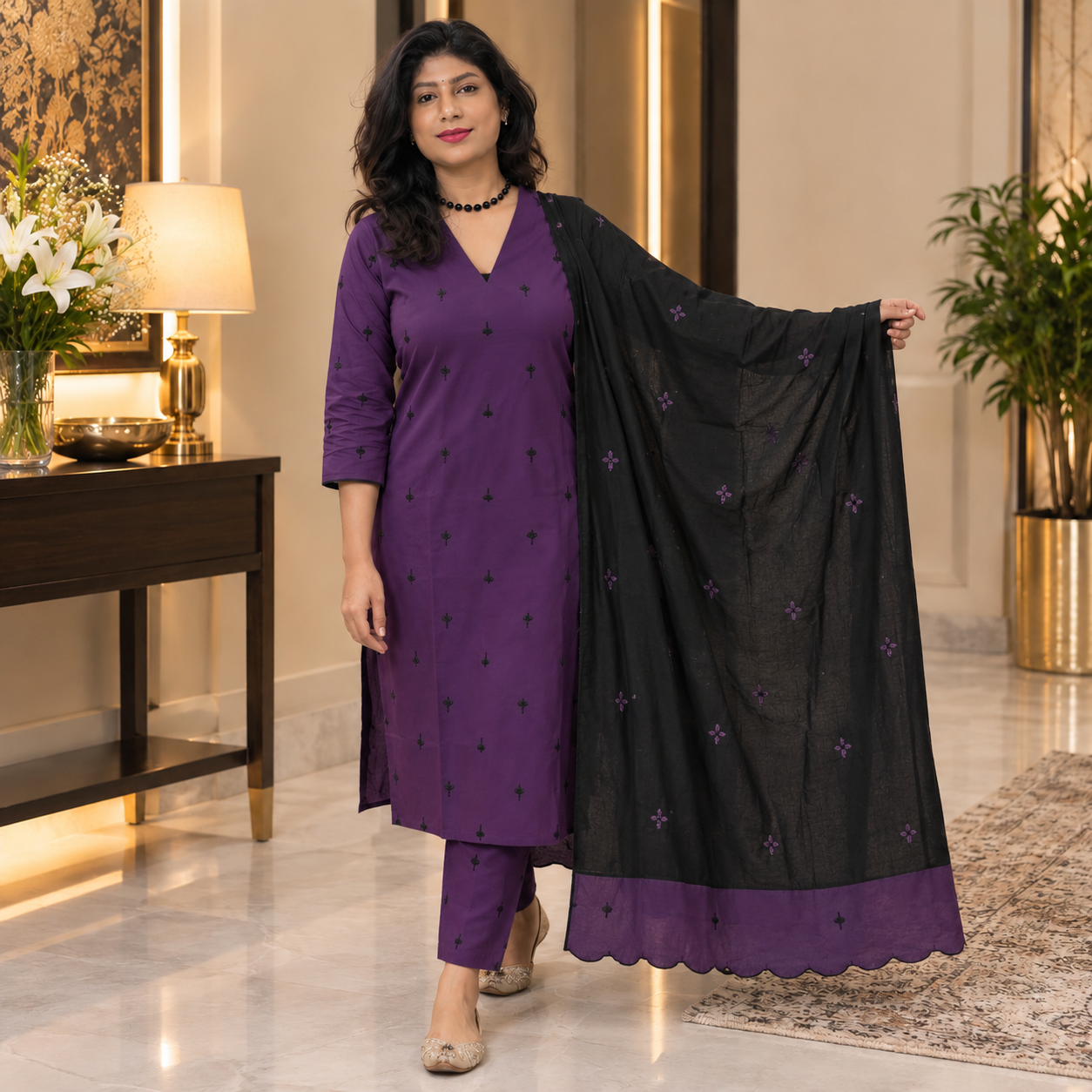 Soft Cotton Embroidered Salwar Suit Set