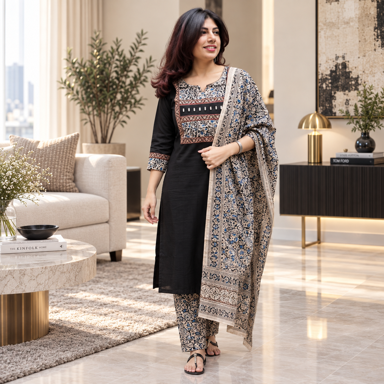 Cotton Suit Set with Kalamkari Dupatta